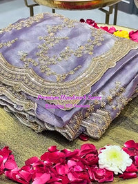 Lavender Premium Handwork Saree with Intricate Floral Sequin Embroidery & Heavy Embellished Border