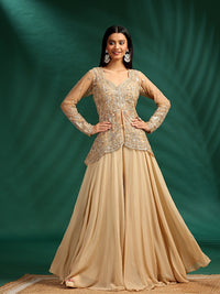 Embroidered Net Peplum Top with Sequins & Thread Work Flared Palazzo