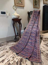 Navy Blue Kani Weave Silk Saree with Multicolour Paisley & Floral Jaal Pattern