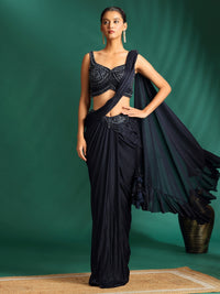 Pre-Draped Saree with intricate sequin embellished Sleeveless Blouse