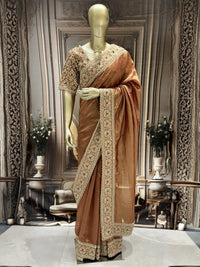 Silk Saree with Heavy Zardozi, Sequin & Stone Embroidered Border and Blouse