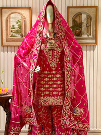 Traditional Handcrafted Zardozi Embroidered Sharara Suit with Embroidered Dupatta