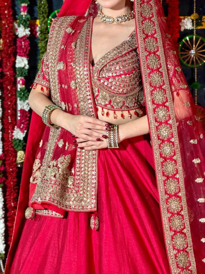 Silk Heavy Zari & Sequin Embroidered Floral Lehenga Choli with Net Dupatta