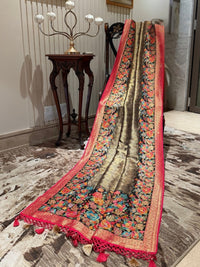 Black Banarasi Saree with Gold Woven Panel, Floral Jaal and Red Zari Tassel Pallu