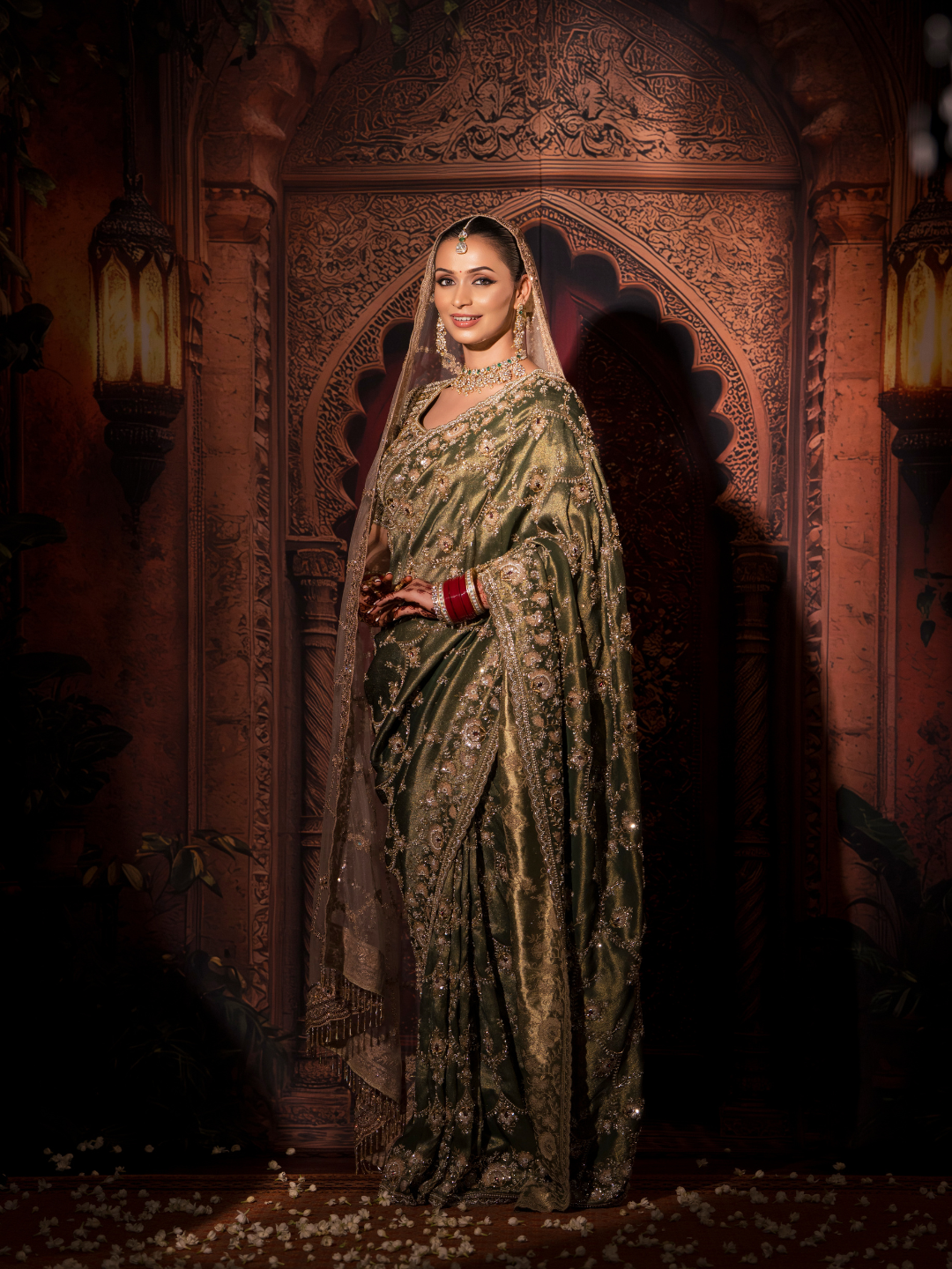 Satin Silk Heavy Zari & Sequin Embroidered Floral Saree