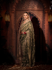 Satin Silk Heavy Zari & Sequin Embroidered Floral Saree