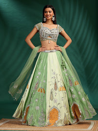 Silk Lehenga Choli Set with Mirror & Sequin Embroidery and Net Dupatta