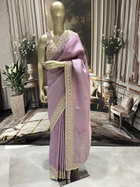 Jacquard Saree with Bead, Sequin Floral Embroidered Border & Blouse Fabric