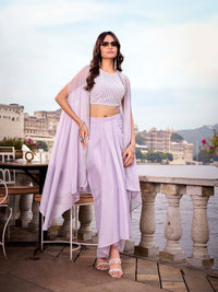 Lavender Designer Co-Ord Set with Sequin Hand Embroidery & Draped Palazzo Pants