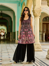 Black Zari & Resham Work Embroidered Sleeveless Kurta Set with Palazzo
