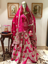 Bridal Lehenga Choli Set with Heavy Zardozi Embroidery, Dupatta, Latkans & Potli Bag