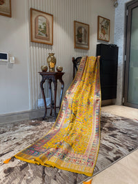 Yellow Meenakari Style Floral & Bird Jaal Zari Woven Saree with Panel Border