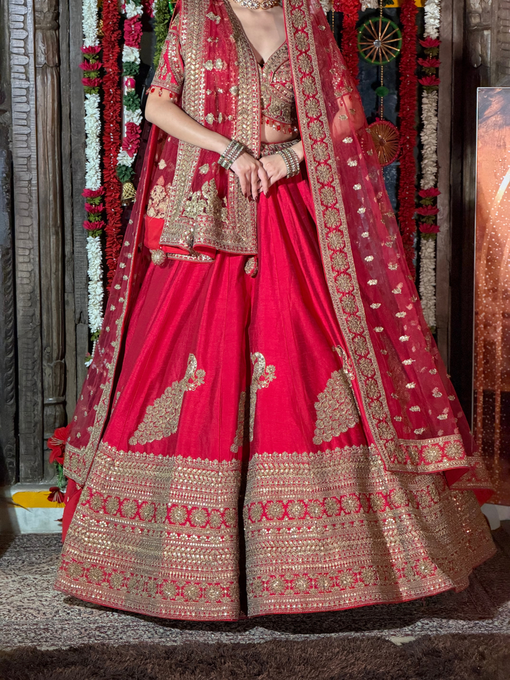 Silk Heavy Zari & Sequin Embroidered Floral Lehenga Choli with Net Dupatta
