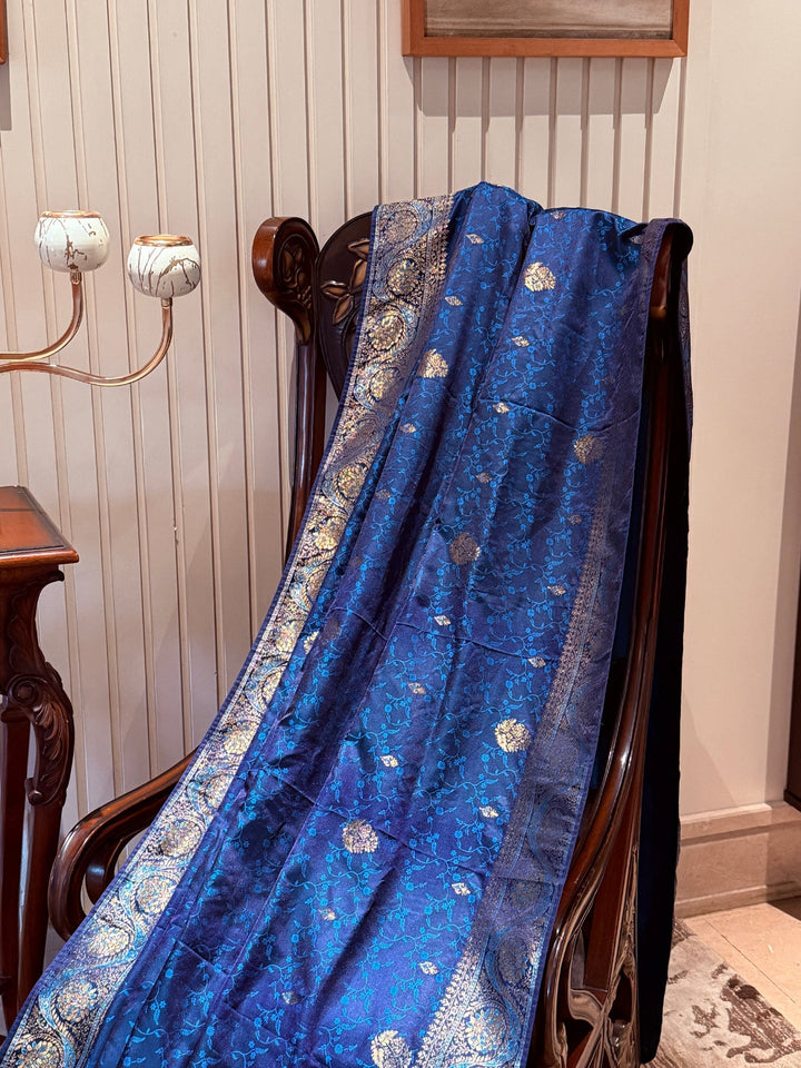 Zari Woven Banarasi Saree with Floral & Paisley Motifs, Golden Brocade Border