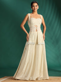 Embroidered Bustier with Sheer Jacket Kurta Set with Flared Palazzo