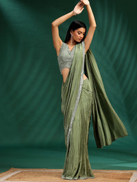 Pre-Stitched Saree with Sequin Embellished Blouse and Beaded Details