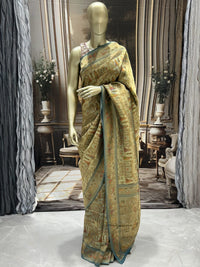 Heritage Banarasi Saree with Deer & Paisley Weave and Teal Edge
