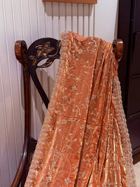 Net Saree with Hand-Embroidered Floral Sequin Vine & Scalloped Embellished Border