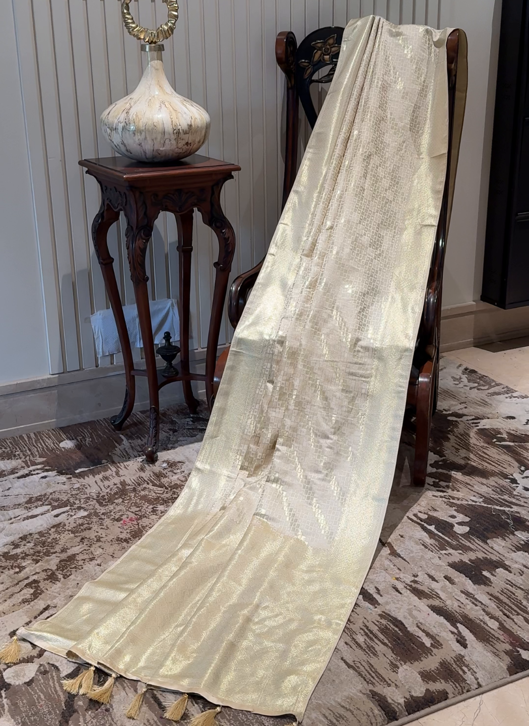 Silk Heavy Zari Woven Geometric Jaal Saree with Zari Woven Border