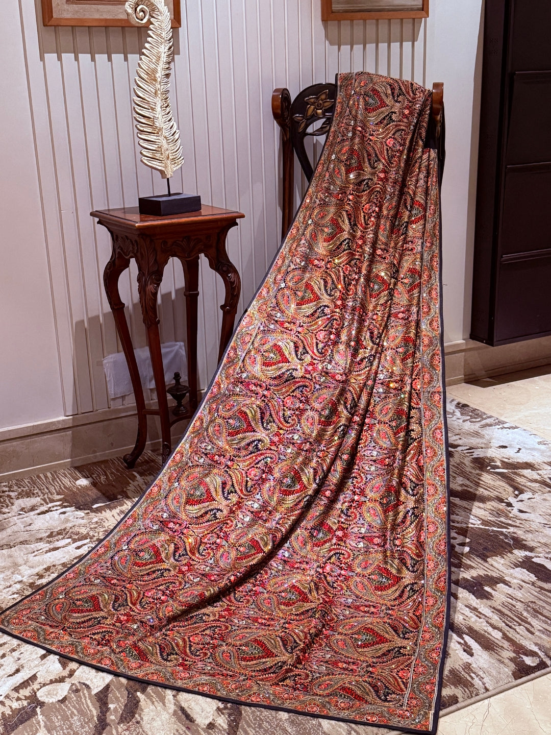 Multicolour Jamawar Saree with All-over Paisley Floral Woven Brocade & Classic Border