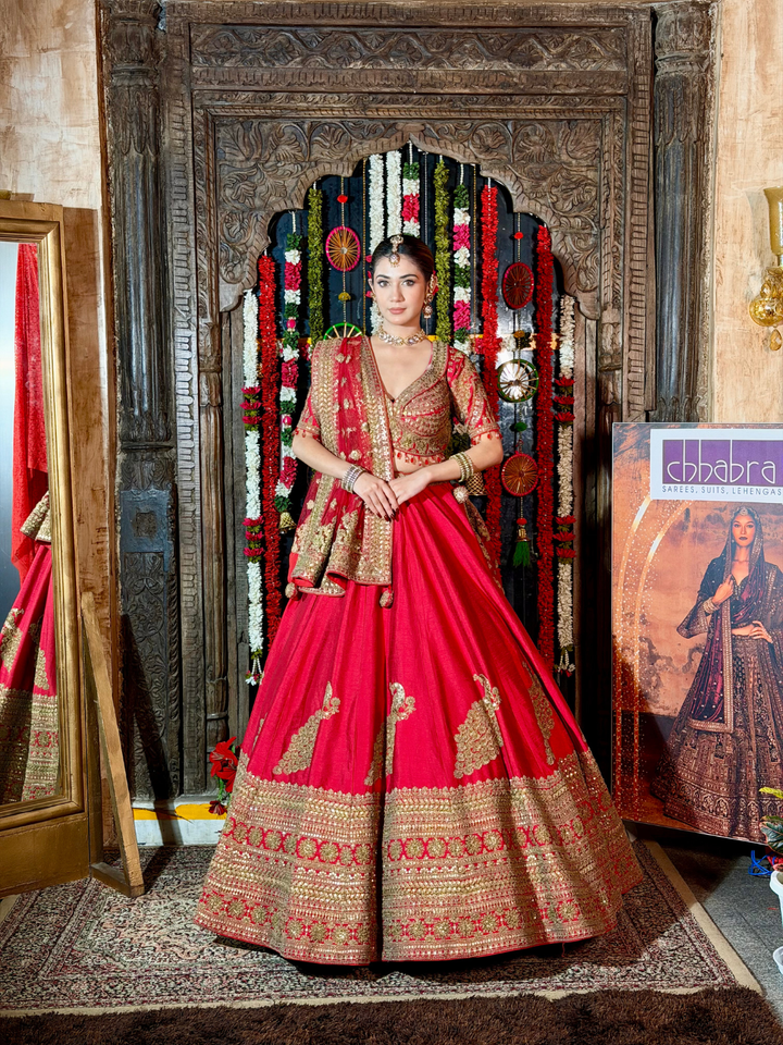 Silk Heavy Zari & Sequin Embroidered Floral Lehenga Choli with Net Dupatta