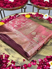 Banarasi Traditional Handloom Saree with Intricated Floral Motifs Zari Weaving