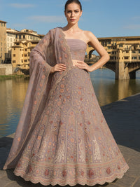 Lavender Embroidered Lehenga with Peacock Motifs & Beaded Floral Work