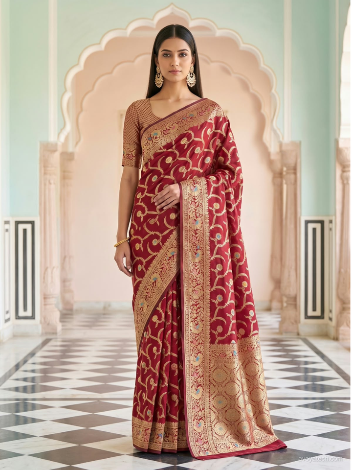 Banarasi Silk Zari Woven Saree in Maroon Red