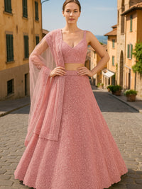 Heavy Sequin & Thread Embroidered Net Lehenga with Dupatta & unstitched Blouse