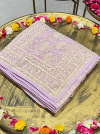 Pastel Lavender Georgette Saree with Heavy Thread, Mirror, and Sequin Embroidery | Designer Party & Festive Wear Saree