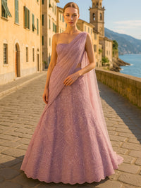 Sequins & Beads Embroidered Net Lehenga with Dupatta & unstitched Blouse