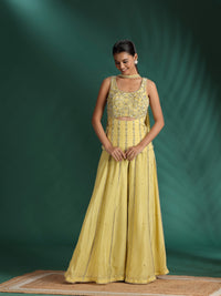 Beads & Stone Work and Embroidered Crop Top Set with Flared Embellished Palazzo and Dupatta