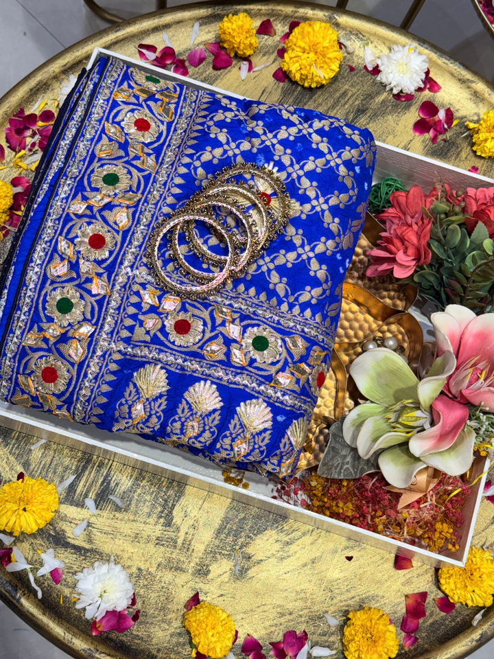 Royal Blue Gota Patti Embroidered Saree with Floral Booti