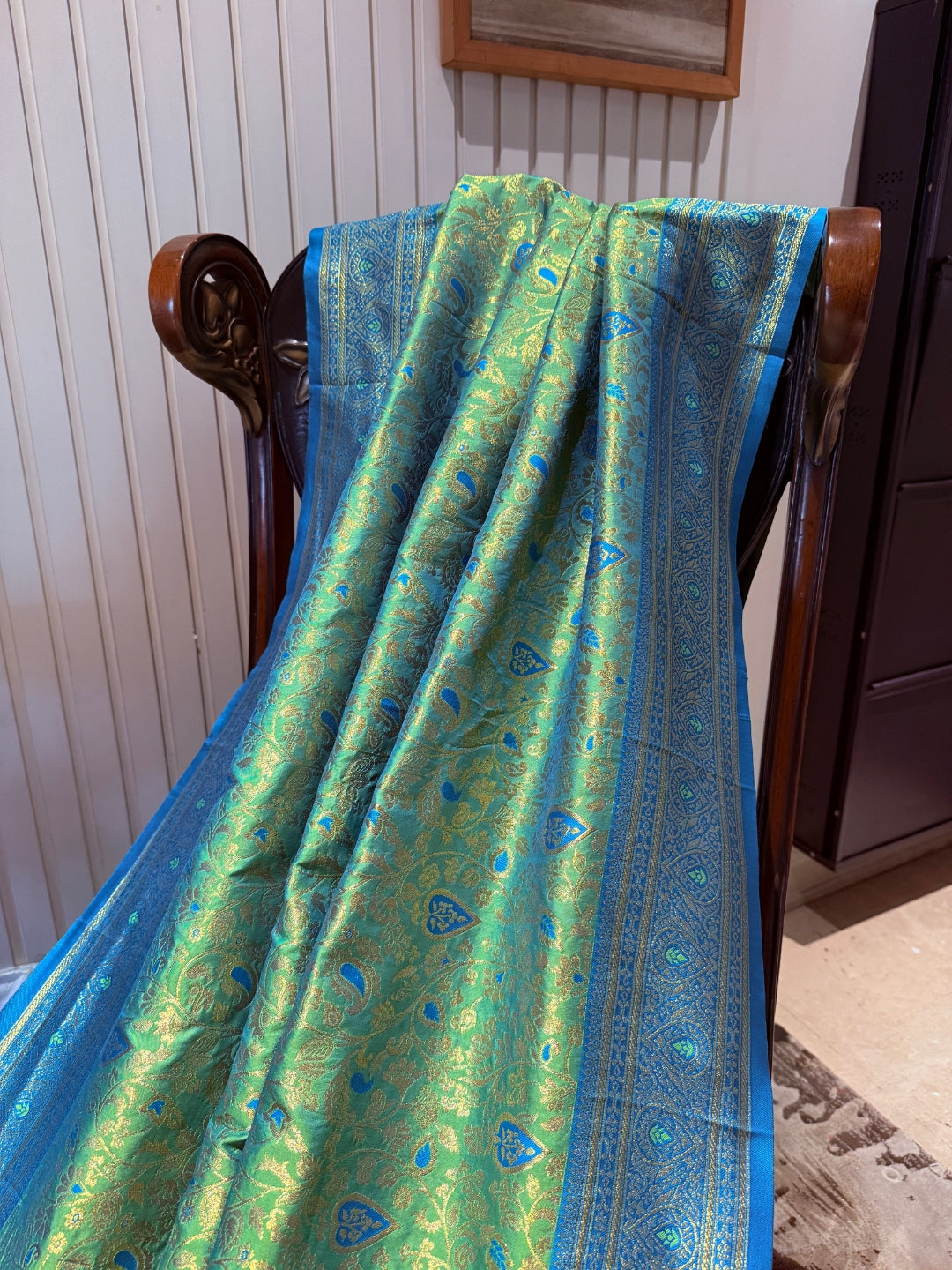 Banarasi Art Silk Saree with Gold Zari Floral Jaals & Wide Brocade Border