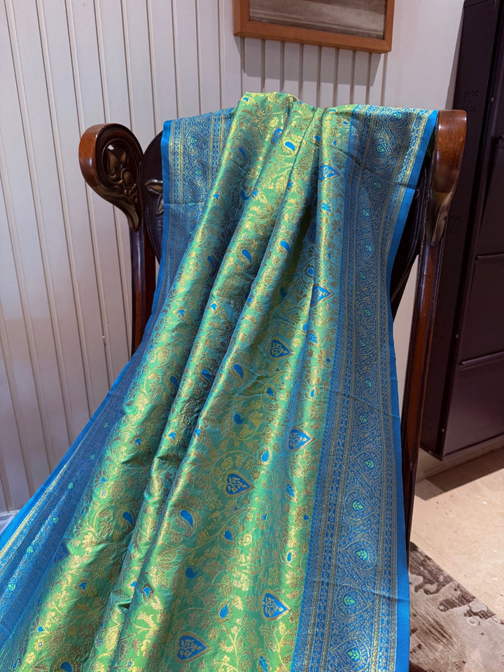 Banarasi Art Silk Saree with Gold Zari Floral Jaals & Wide Brocade Border