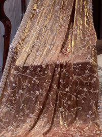 Tissue Saree with Hand-Embroidered Floral Sequins & Ornate Embellished Border