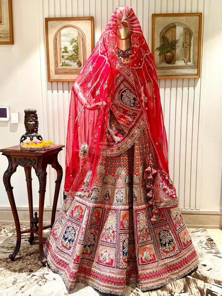 heritage-themed embroidery lehenga choli embellished blouse and a Sequins and Zari work dupatta