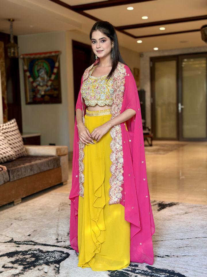 Silk Heavy Zari & Sequin Embroidered Crop Top with Dhoti