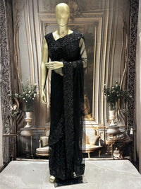 Heavy Bead & Sequin Embroidered Net Saree with Floral Border and Designer Blouse