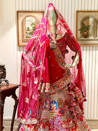 Handcrafted Zari, Mirror Work & Traditional Motifs Embroidered Lehenga Choli Set with Dupatta