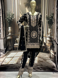 Black Suit Set with Zari, Resham, Sequin & Pearl Embroidery, Floral & Medallion Motifs