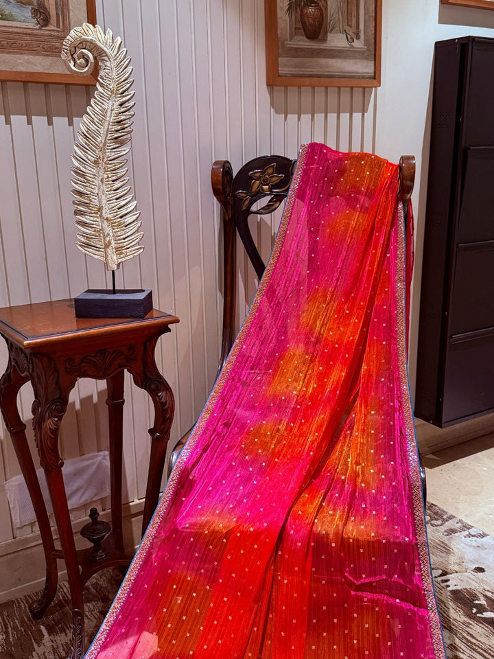 Ombre Saree with All-over Foil Mirror Work & Slim Gota Patti Embellished Border