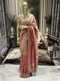 Striped Saree with Gold Sequin Embroidered Border with Green Embroidered Blouse