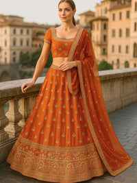 Zari, Mirror, Beads & Sequins Worked Embroidered Lehenga with unstitched blouse & Dupatta