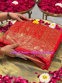 Royal Red Bridal Saree with Heavy Zari Hand Embroidery & Peacock Motif Work