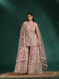 Thread Embroidered & Sequins Sharara Suit Set with  Embellished Dupatta