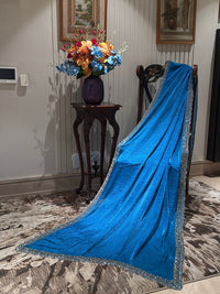 Shimmer Georgette Saree with Intricate Silver-Blue Sequin Embroidered Border