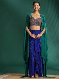 Embellished Bustier Co-ord Set with Draped Skirt and Cape