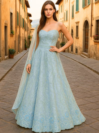 Sequins Embroidered Net Lehenga Set with Beaded Floral Work Unstitched Blouse & Dupatta