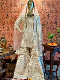 Floral Heavy Zari Embroidered Sharara Suit Set with Dupatta